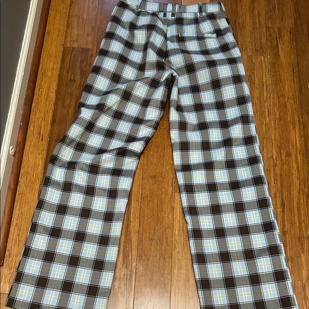 Urban Outfitters Checkered Trousers Size 2 Brown Cream Plaid Straight Leg Pants - Picture 7 of 10